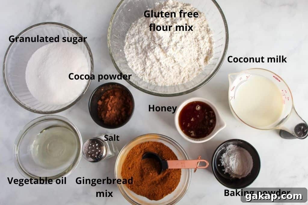 Light, Tender Gluten-Free Gingerbread Recipe for Perfect Spice 5 gingerbread ingredients on a counter