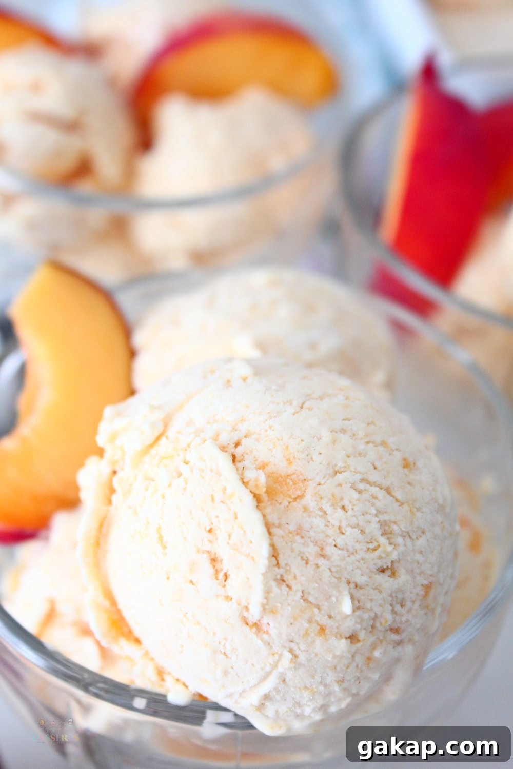 No-Churn Peach Ice Cream with Fresh Peaches and Cream 3 Close up image of homemade peach ice cream