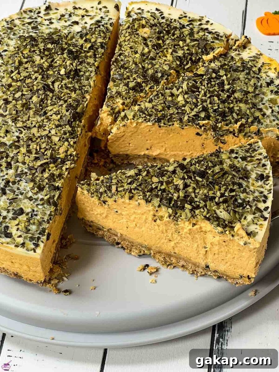 Ready to eat no bake pumpkin cheesecake.