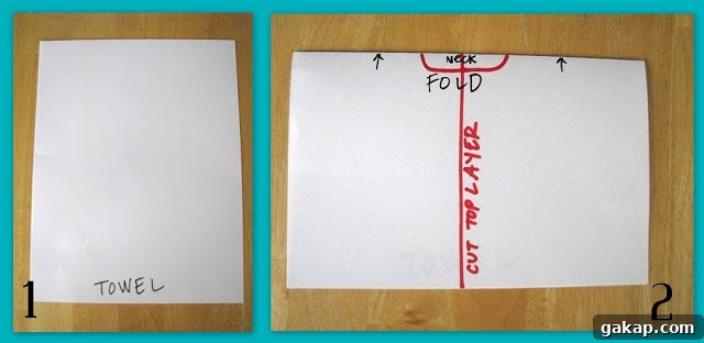 paper diagram showing how to cut towel