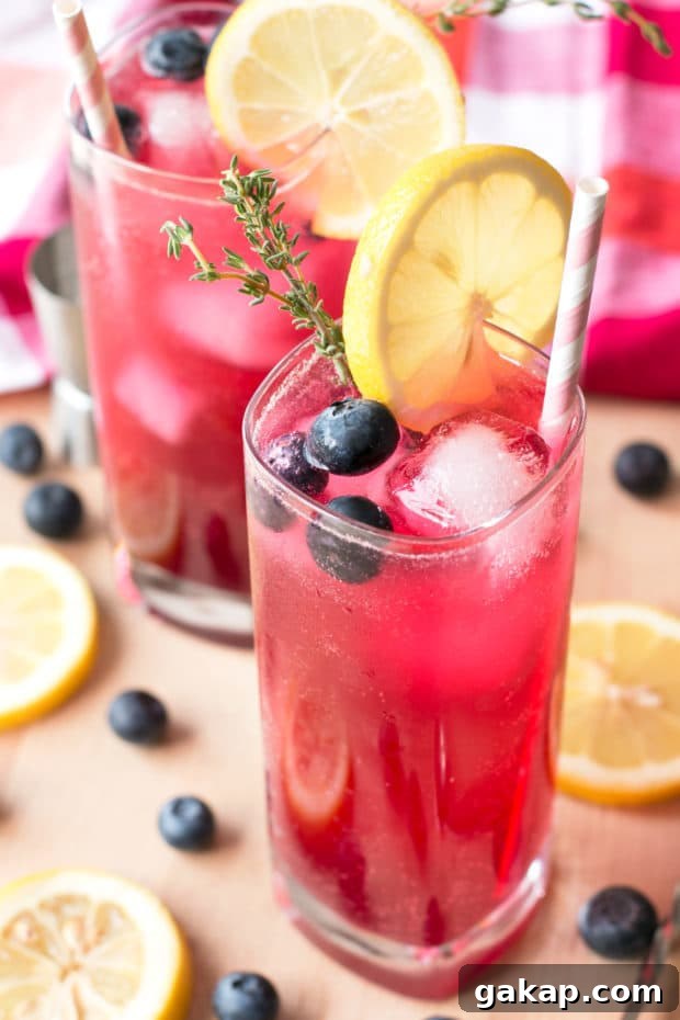 Sparkling Blueberry Thyme Vodka Lemonade | cakenknife.com #cocktail #lemonade #drink #recipe