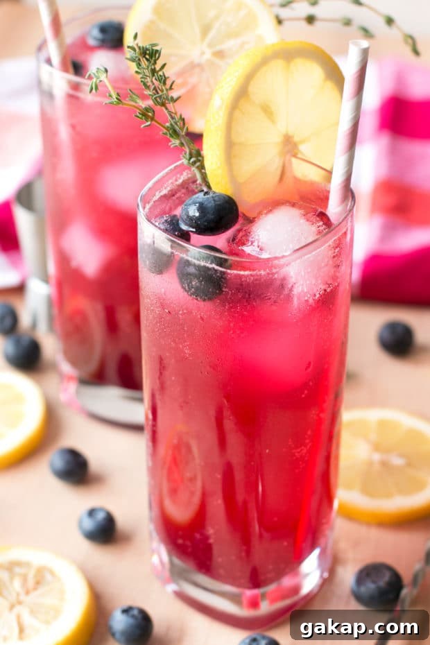 Sparkling Blueberry Thyme Vodka Lemonade | cakenknife.com #cocktail #lemonade #drink #recipe