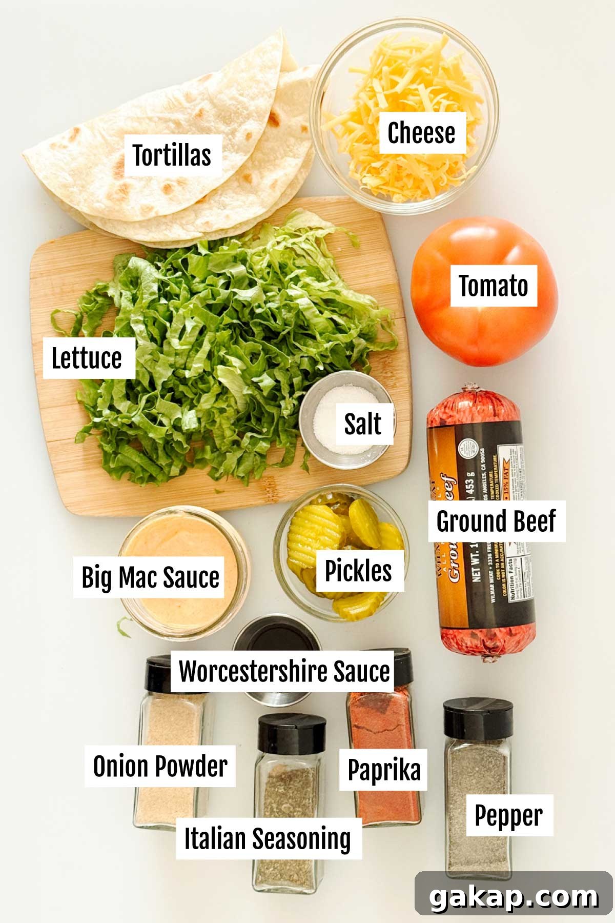 Copycat McDonald's Big Mac Wrap with Signature Sauce Recipe 3 All the ingredients needed for a Big Mac wrap.