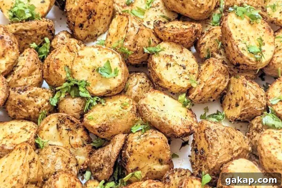 Holiday Air Fryer Recipes to Simplify Your Cooking 8 Close up of delicious roasted baby potatoes in air fryer