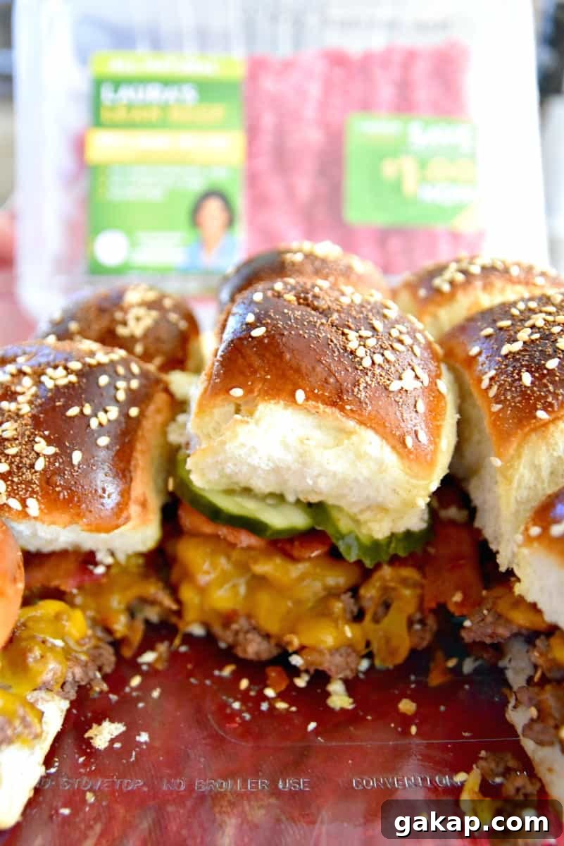 Baked Bacon Cheeseburger Sliders Recipe for Game Day and Parties 12 baked bacon cheeseburger sliders with pickles
