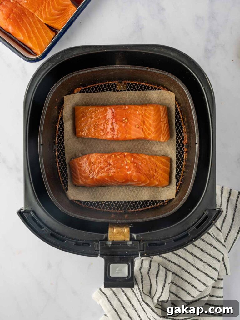Salmon ready to be air fried.
