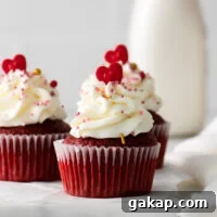 Decadent Red Velvet Cupcakes with Cream Cheese Frosting 4 red velvet cupcakes