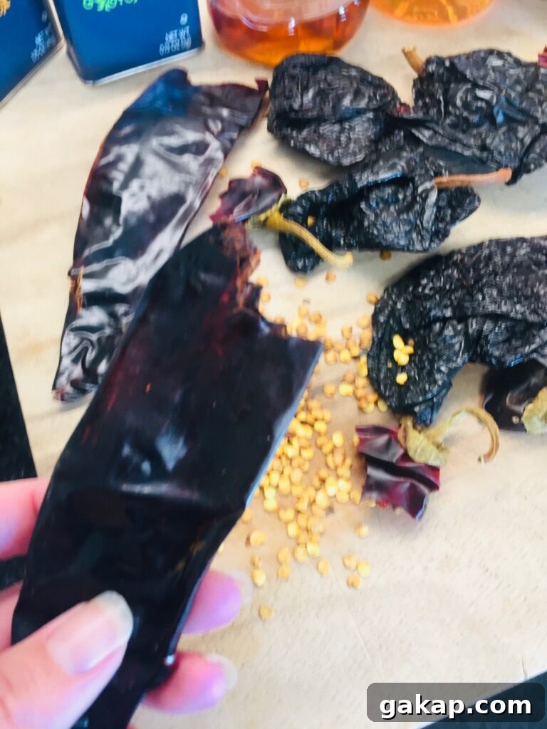preparing the dried chiles