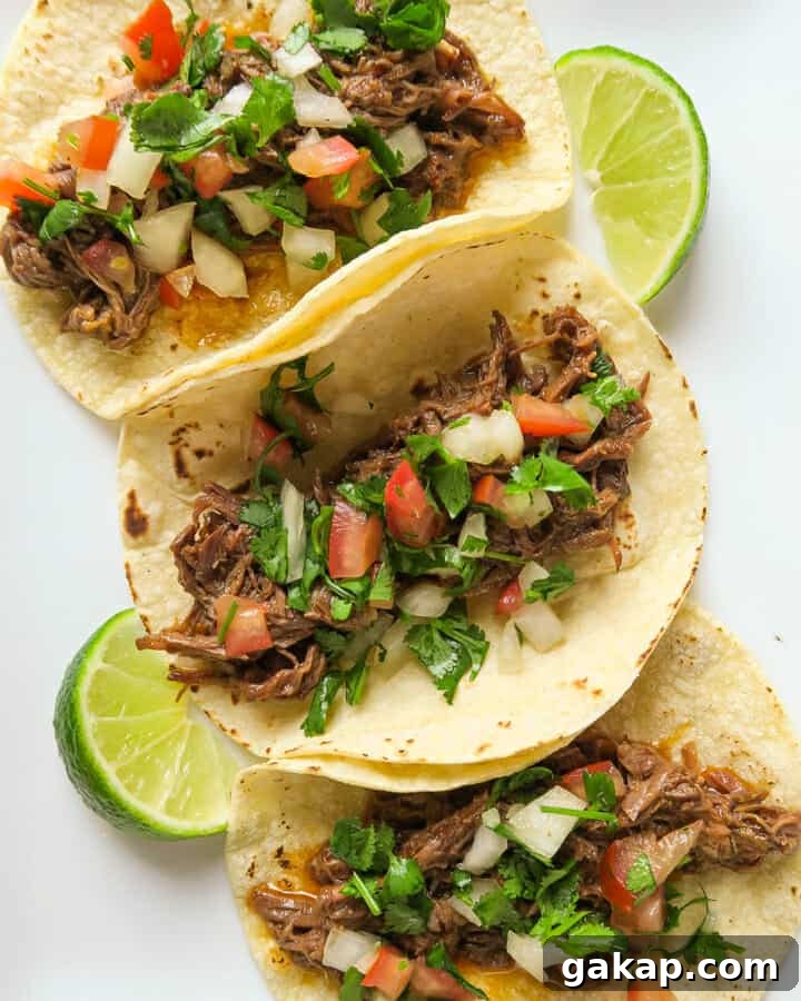 Mexican Shredded Beef Recipe for Crock Pot or Instant Pot 18 MEXICAN SHREDDED BEEF {EASY, CROCK POT OR INSTANT POT RECIPE} in Shredded beef soft tacos