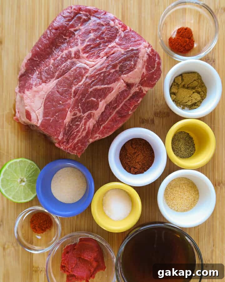 Mexican Shredded Beef Recipe for Crock Pot or Instant Pot 8 simple ingredients used for Mexican Shredded Beef (Easy, Crock Pot or Instant Pot Recipe)