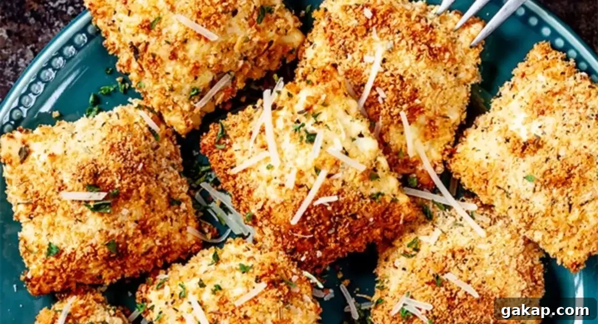 Overhead image of crispy toasted ravioli with garnish. 