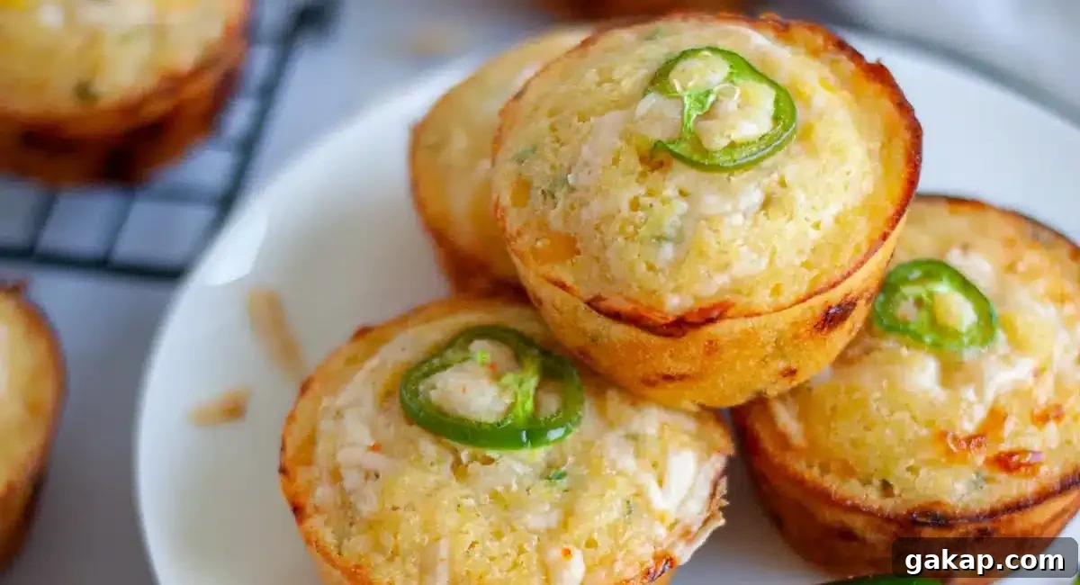Overhead image of jalapeno cheddar cornbread muffins. 