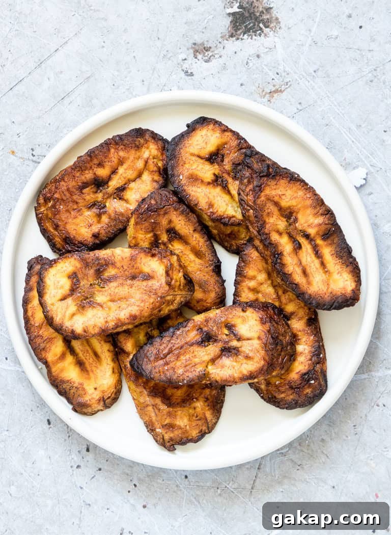 air fryer plantains on a plate close up