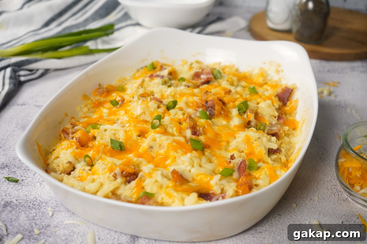 Smoked cheesy Potatoes in white baking dish