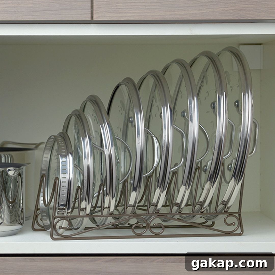 4. Organize Cookware Lids in a Rack