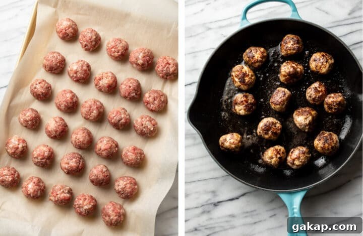 Classic Swedish Meatballs Recipe: Creamy Sauce & Lingonberry Pairing 4 forming swedish meatballs and frying them in a skillet