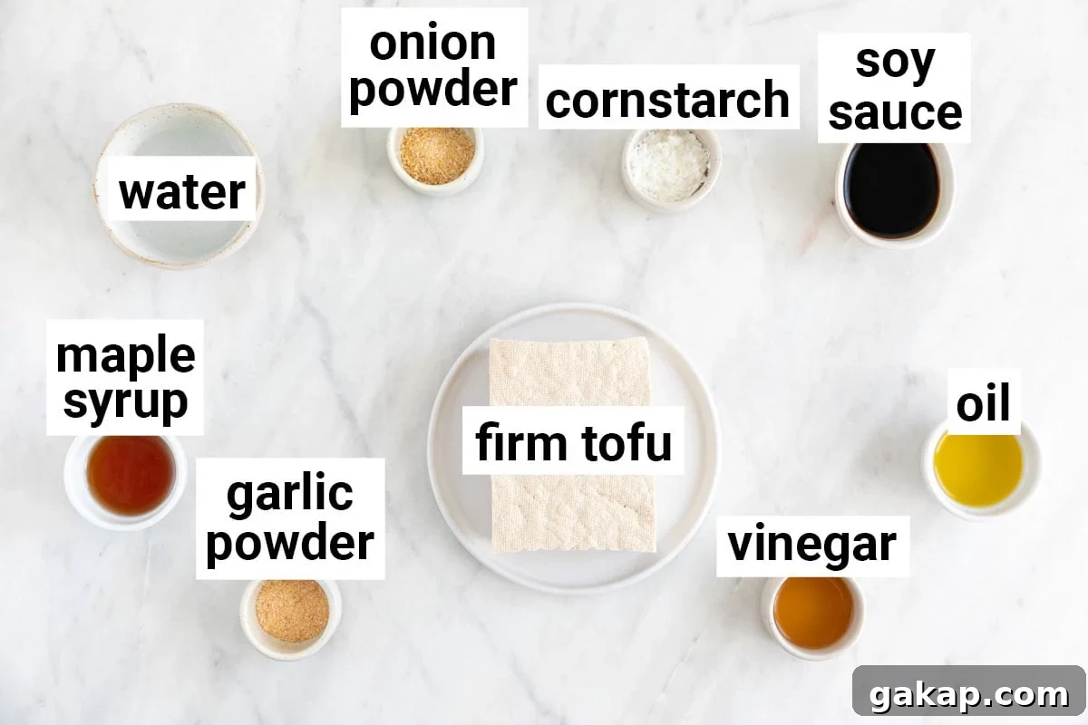 Ingredients needed to make marinated tofu salad.