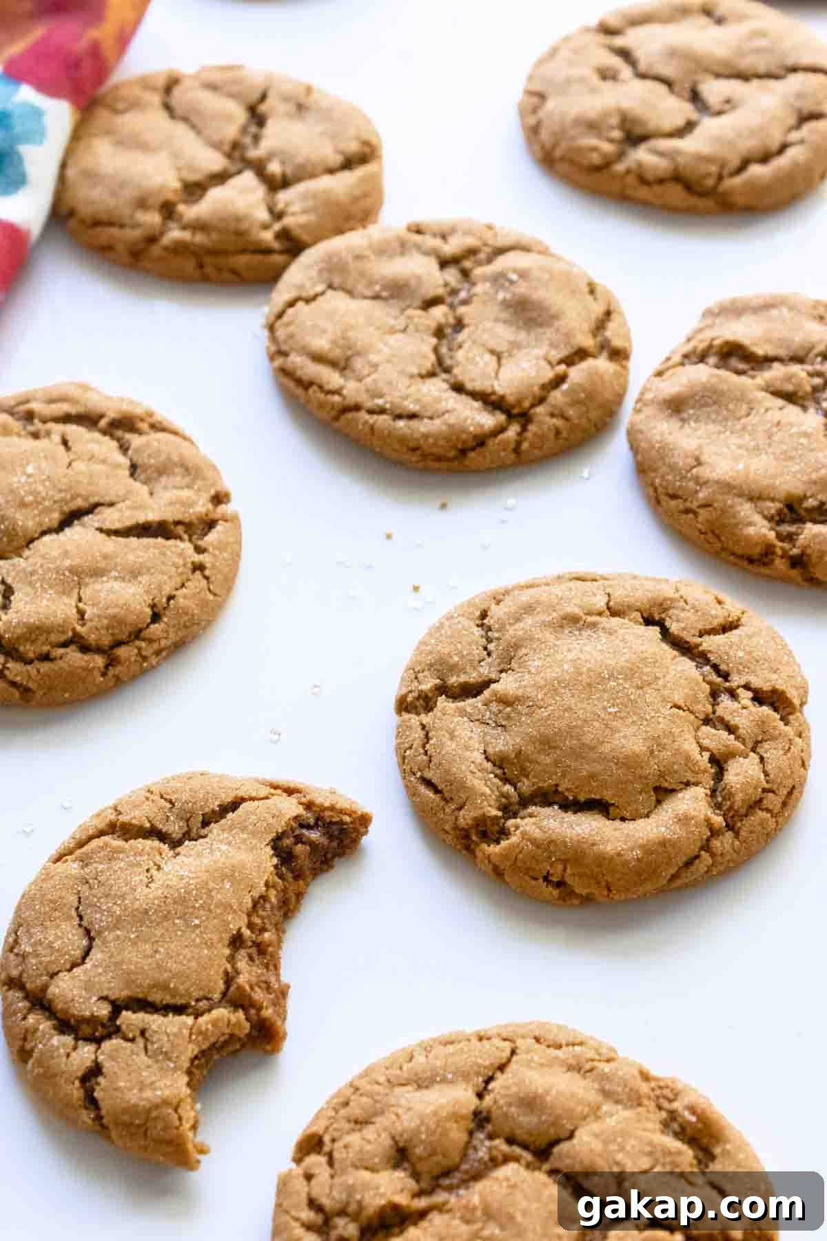 Molasses ginger cookies on a counter.