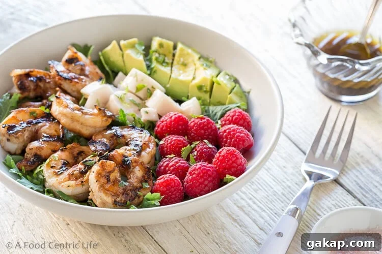 Grilled Shrimp Avocado and Raspberry Salad
