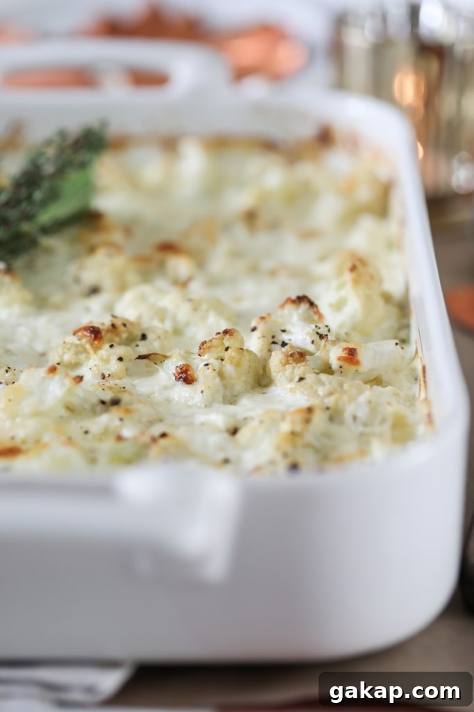 14 Memorable Friendsgiving Recipes Everyone Will Rave About 5 cheesy cauliflower gratin in a pan