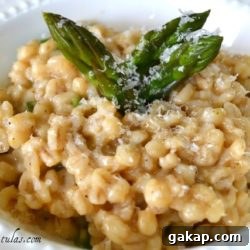 Barley Risotto - With Asparagus and Parmesan in White Bowl
