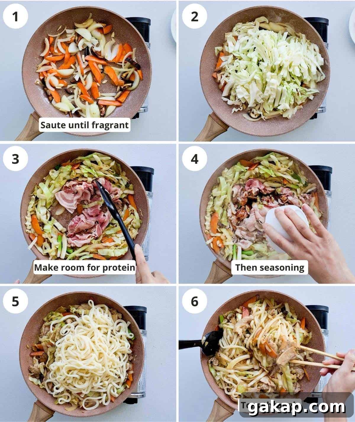 step by step instructions for cooking the yaki udon