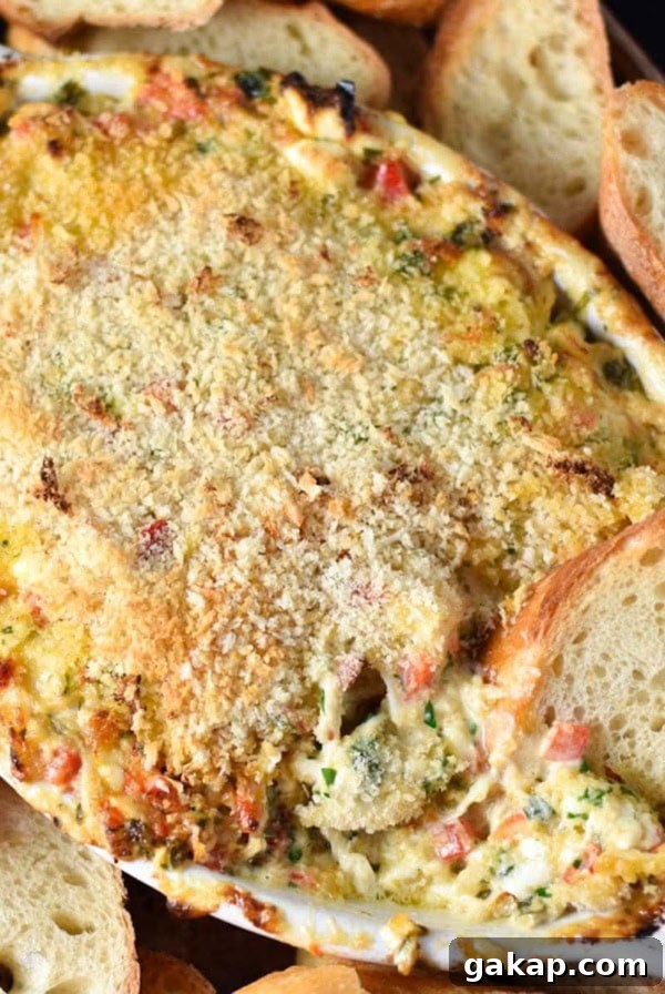 Creamy Caramelized Shallot Dip Recipe for Parties 9 Cream cheese crab dip in an au gratin dish.