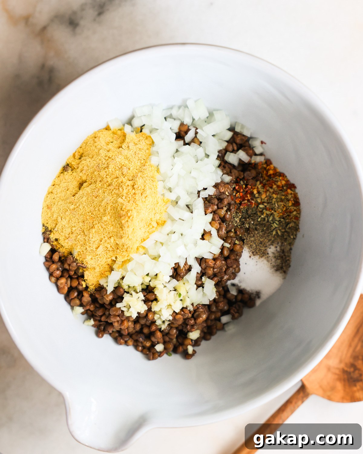 Vegan meatball ingredients in bowl.
