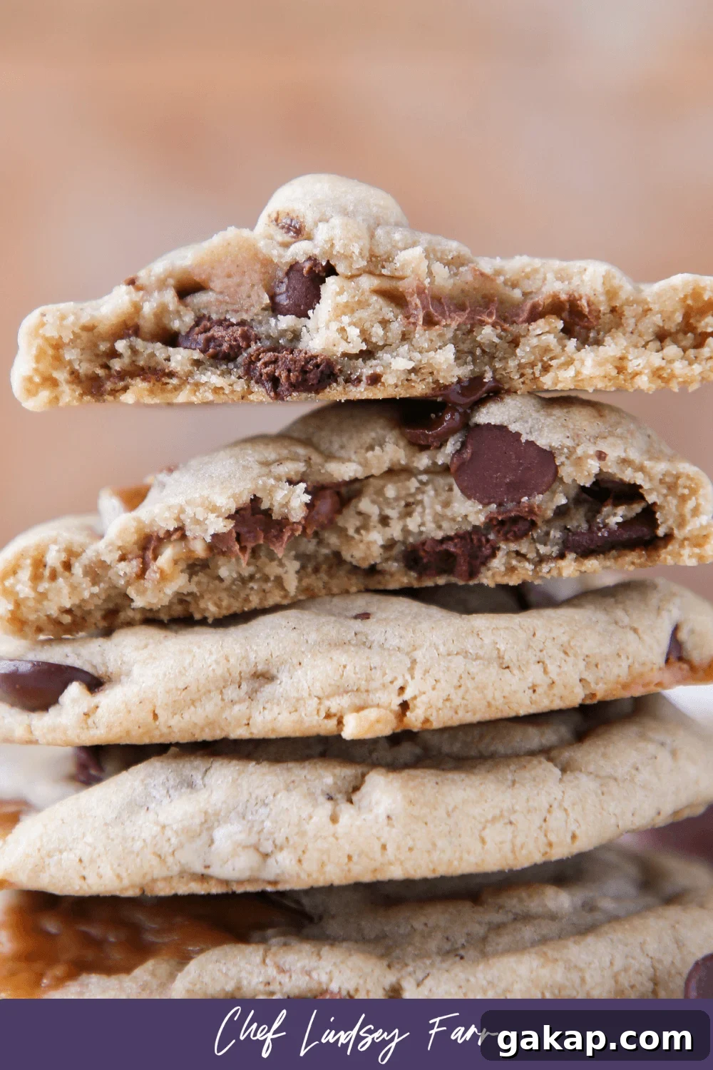 Brown Butter Snickers Caramel-Stuffed Chocolate Chip Cookies 8 Caramel Stuffed Brown Butter Snickers Chocolate Chip Cookies Purple Border