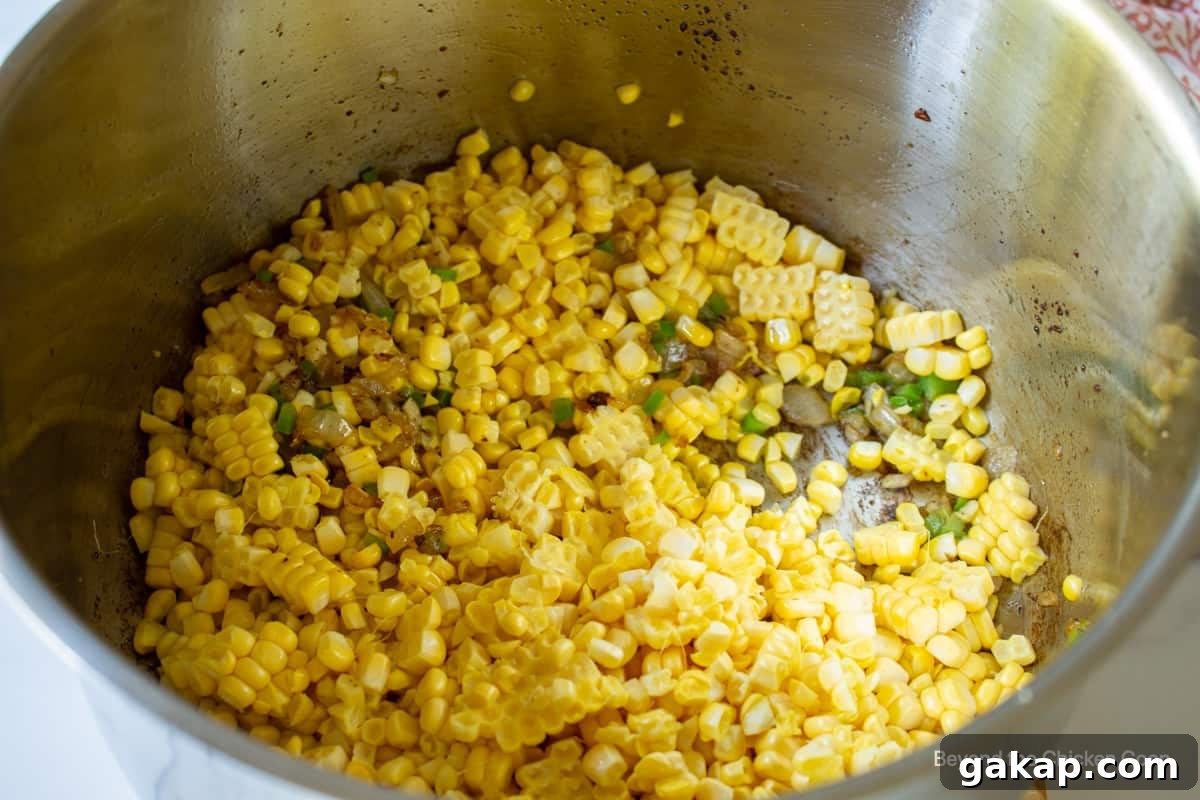 Corn kernels in a pot.