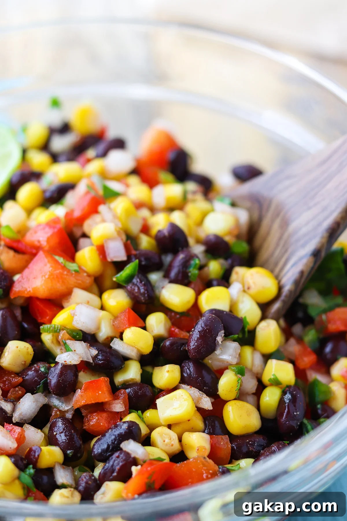 close up of corn and black bean salsa prepared in a bowl