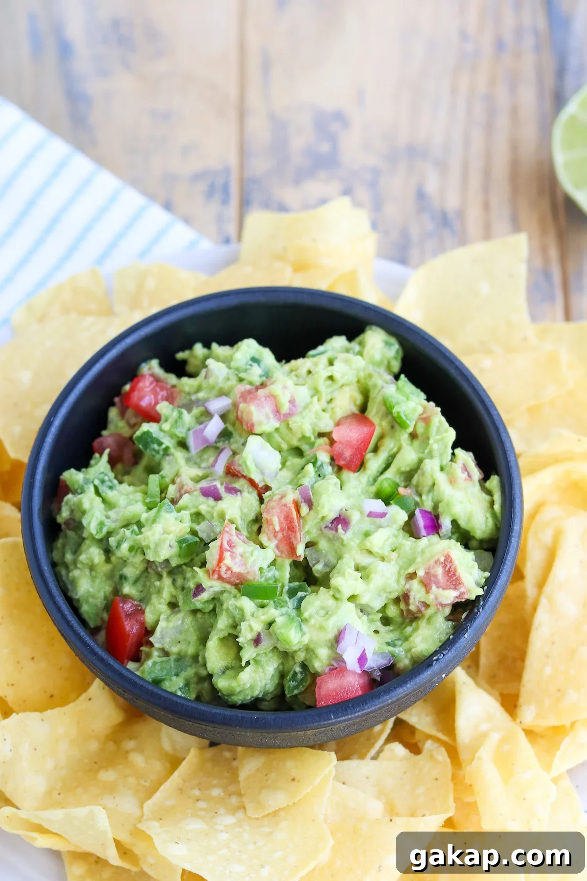 prepared avocado guacamole with tortilla chips