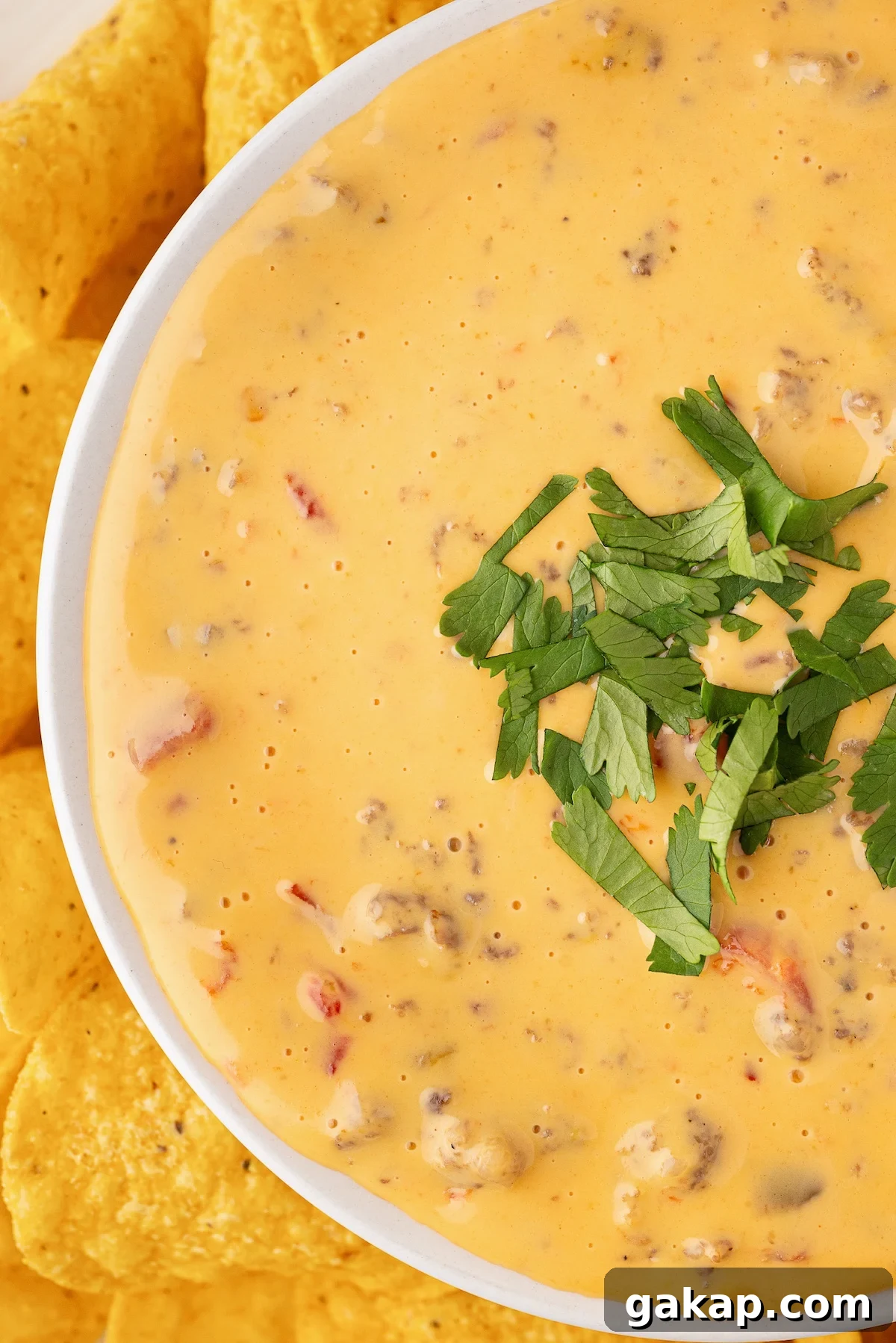 bowl of prepared Chile con queso with velveeta