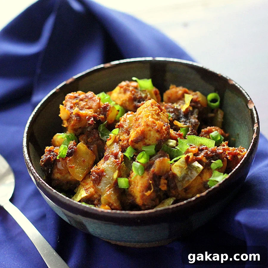 Amazing Keralan Tempeh Chili Roast. Vegan version of Kerala Beef/Chicken Chili Roast. Spicy flavorful Indian Main. Vegan Gluten-free Nut-free Recipe. | VeganRicha.com #veganricha