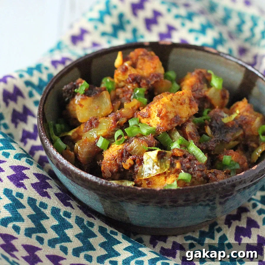 Amazing Keralan Tempeh Chili Roast. Vegan version of Kerala Beef/Chicken Chili Roast. Spicy flavorful Indian Main. Vegan Gluten-free Nut-free Recipe. | VeganRicha.com #veganricha
