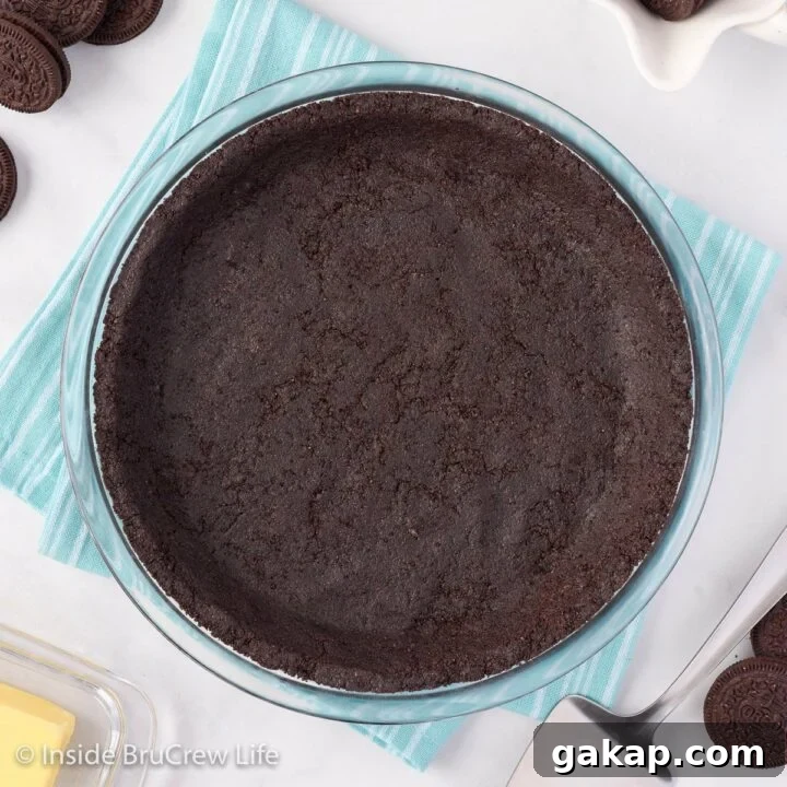 Square picture of an Oreo crust on a white board.