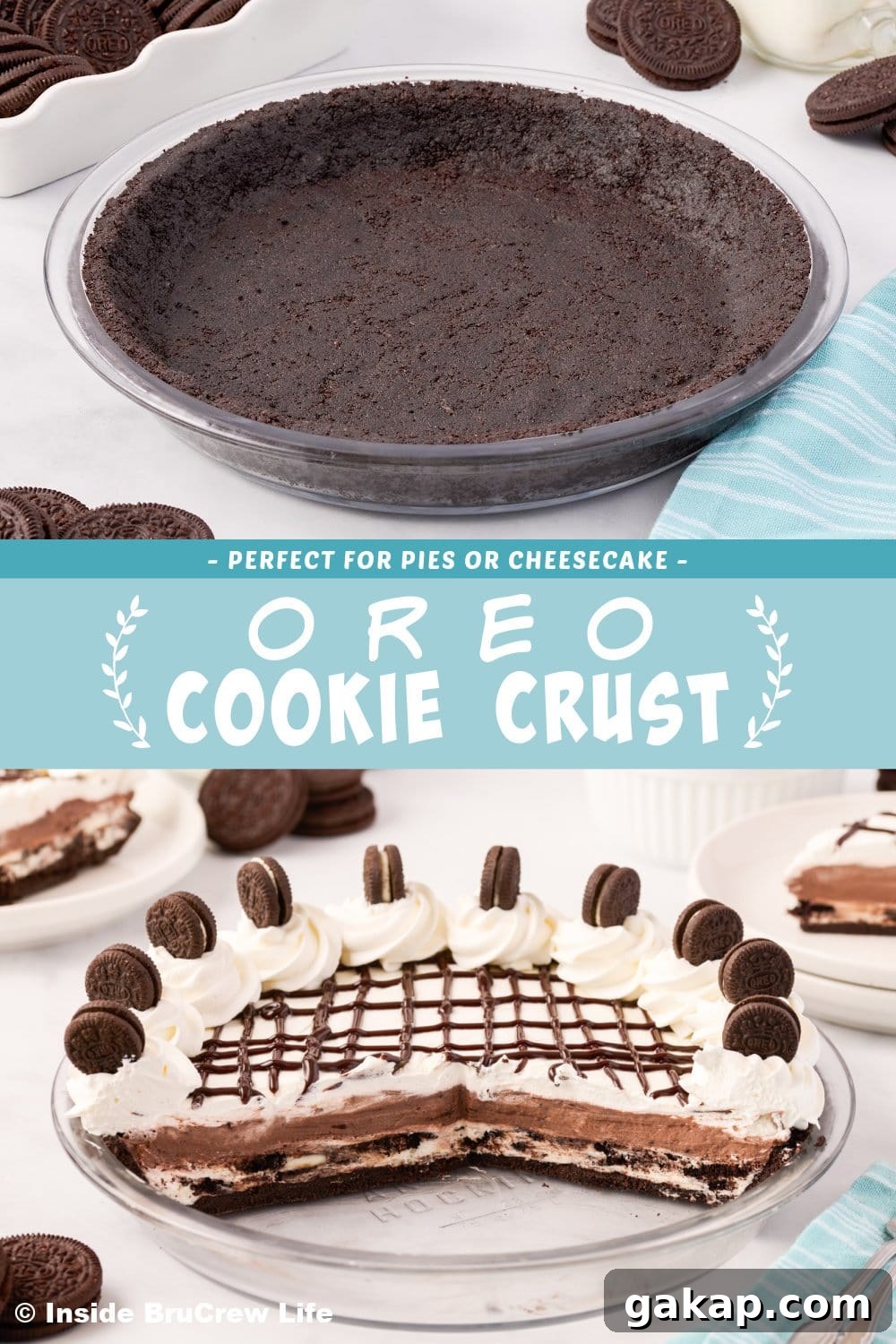 Two pictures of an Oreo crust collaged together with a blue text box.