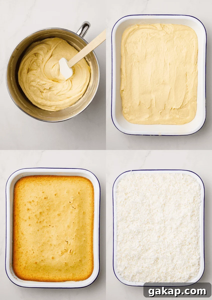 Classic Coconut Cake Recipe for Moist, Creamy Layers 5 steps to make coconut cake with coconut cream frosting