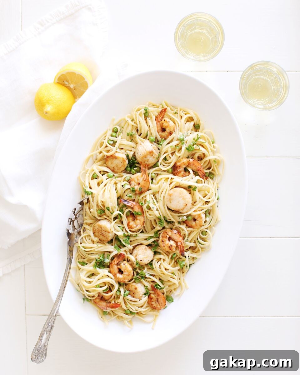 Seafood Linguine in a platter served with crisp white wine