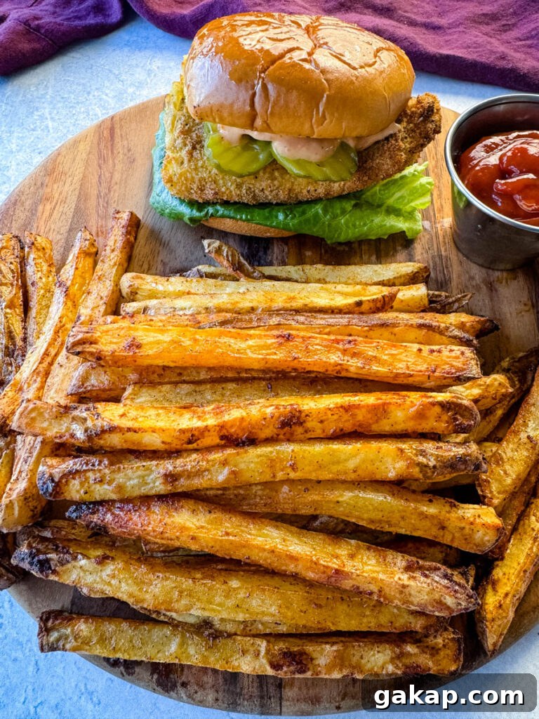 Cajun fries and a fish sandwich on a platter with ketchup