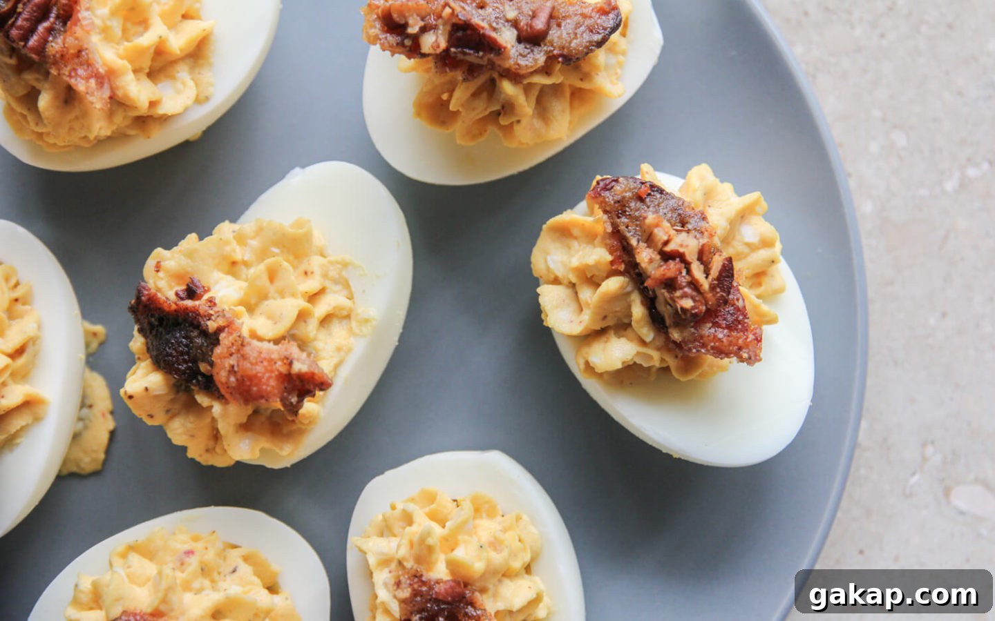 9 Crowd-Pleasing Super Bowl Appetizers and Snack Recipes 4 deviled eggs with praline candied bacon