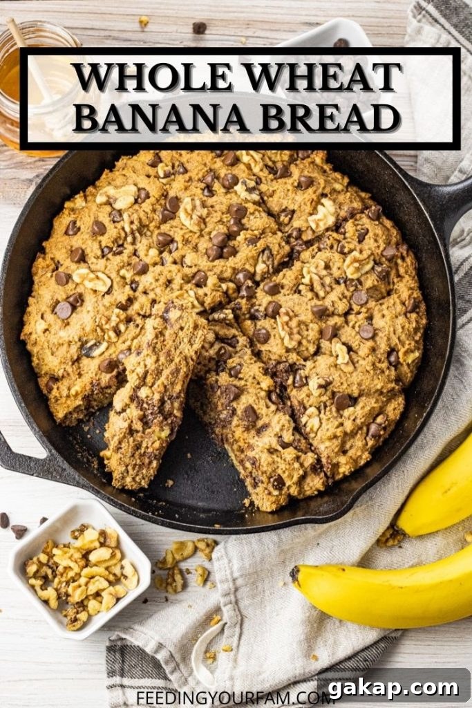 Moist Whole Wheat Banana Bread with Walnuts and Cinnamon 7 cast iron pan of chocolate chip banana bread