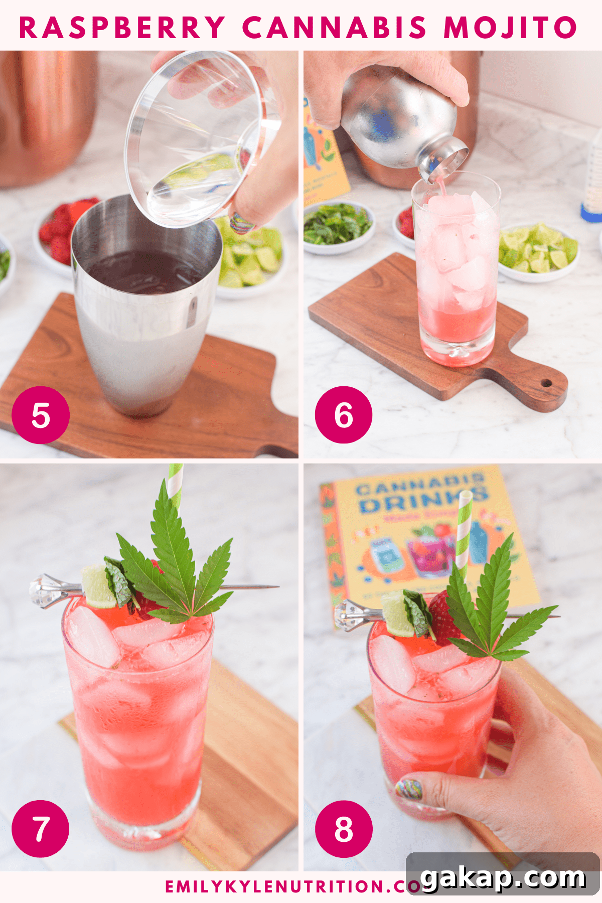 Raspberry Mojito: Cannabis-Infused Cocktail or Mocktail Guide 7 A four step image collage showing how to make a raspberry cannabis mojito.
