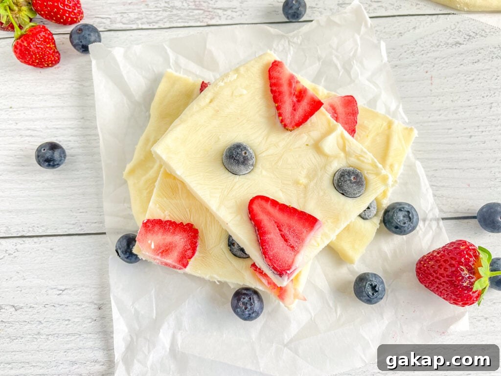 Yogurt bark with strawberries and blueberries