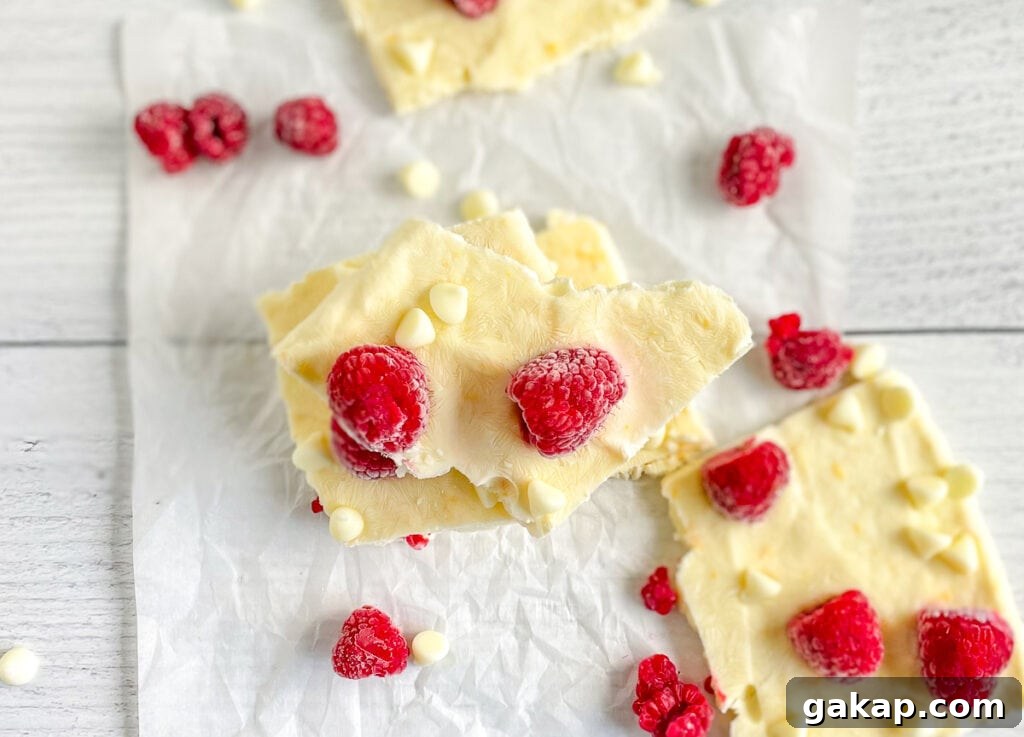 White chocolate raspberry frozen greek yogurt bark