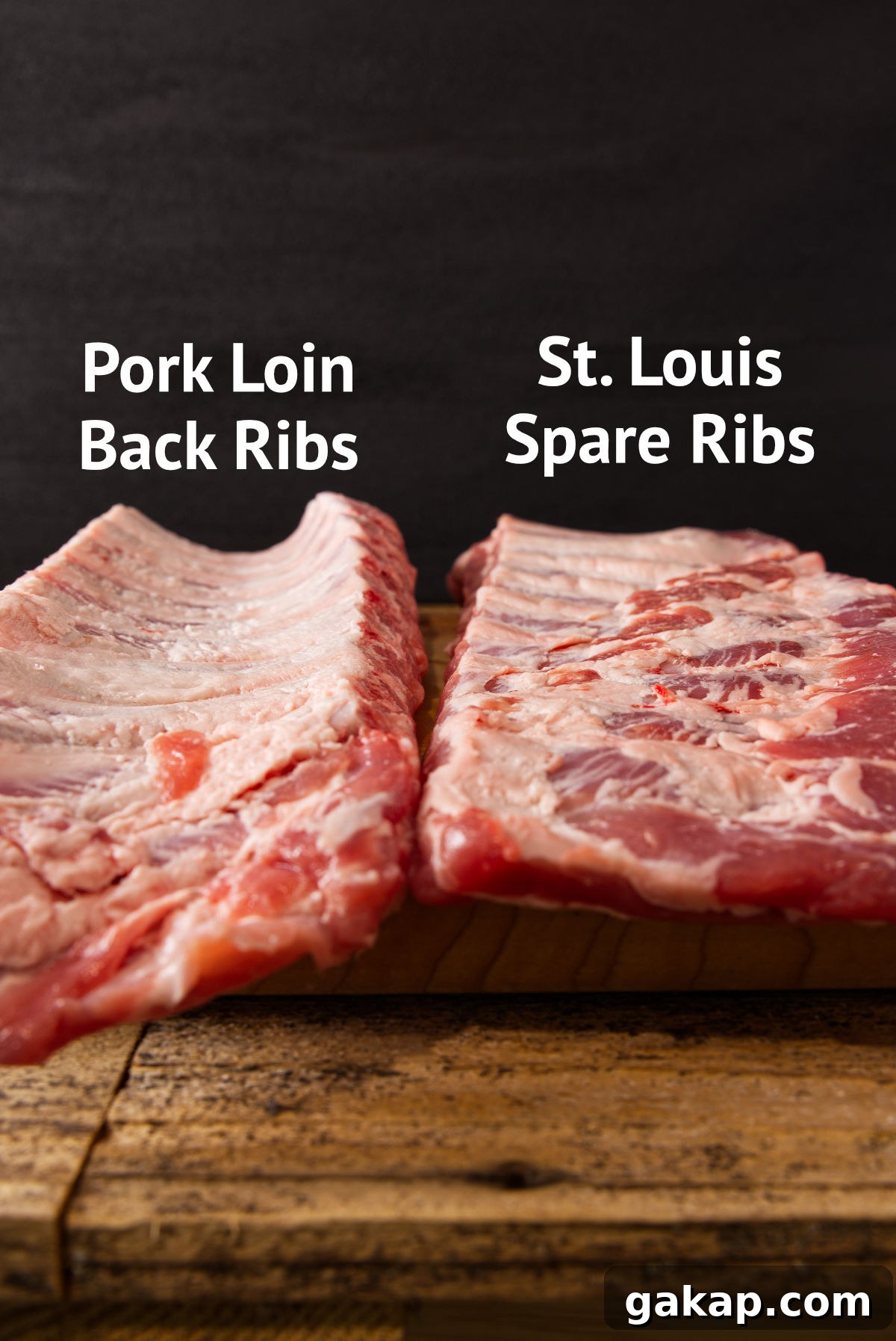 Baby Back Ribs vs St. Louis Ribs: Key Differences and Cooking Tips 2 Side by side of baby back ribs and st. louis style ribs on cutting board.