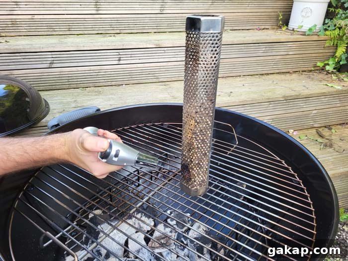 lighting smoke tube with butane torch