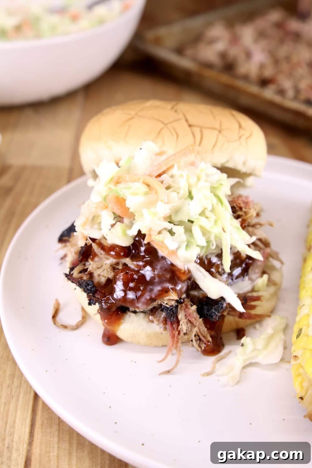 BBQ sandwiches with smoky pulled pork pulled pork bbq sandwich with slaw on a plate