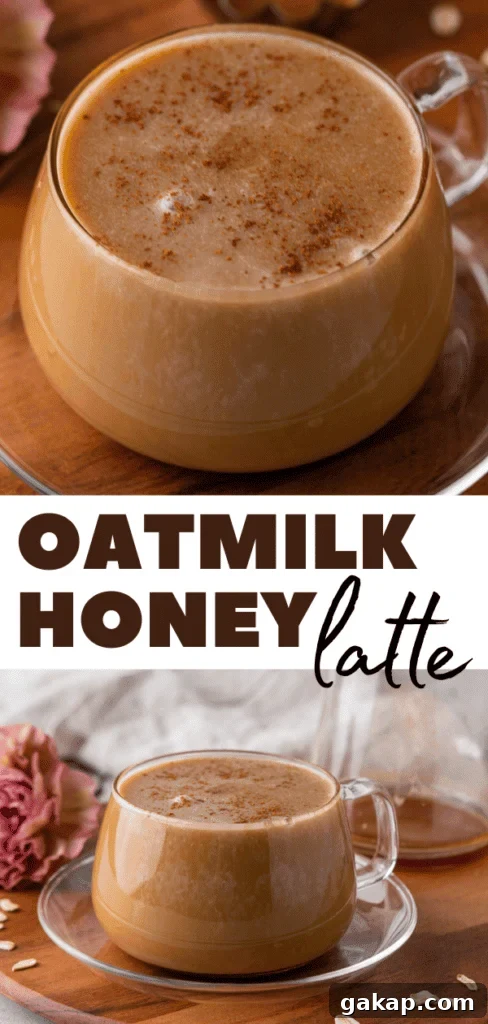 Honey Oatmilk Latte Recipe: Hot & Iced Starbucks-Style Guide 9 Pinterest image for latte