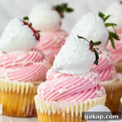 White Chocolate Covered Strawberry Cupcakes